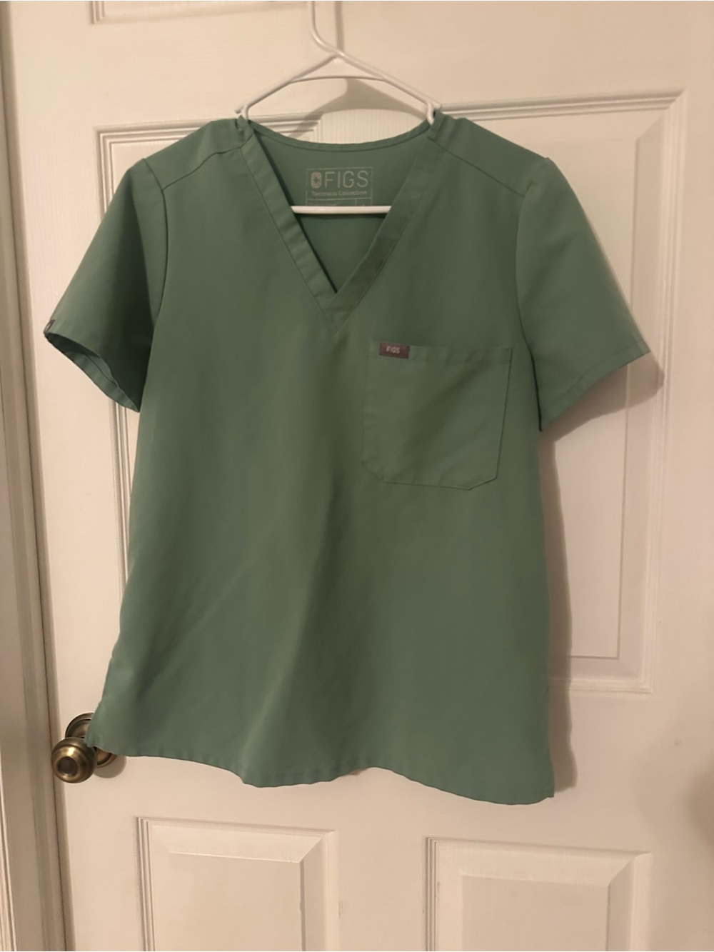 FIGS women’s V-Neck Top and Bottoms in Sage